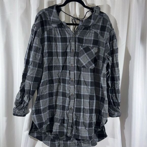 FREE PEOPLE WILDSIDE PLAID TUNIC TOP IN Blue Black Plaid XS New - Picture 9 of 9